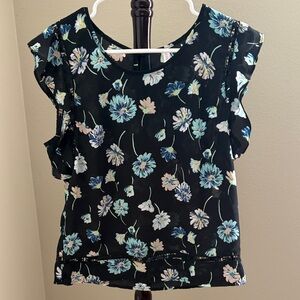 Xhilaration Black Floral Ruffle Sleeve Blouse